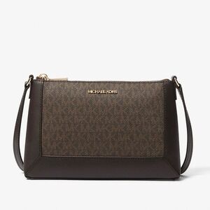 NWT MICHAEL Michael Kors Sallie Medium Signature Logo Crossbody Bag -‎ Chocolate